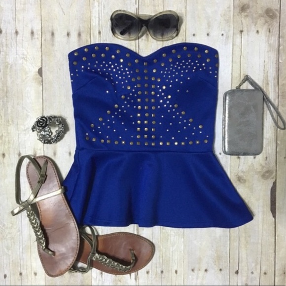 Charlotte Russe Tops - Charlotte Russe studded strapless peplum top Sz S